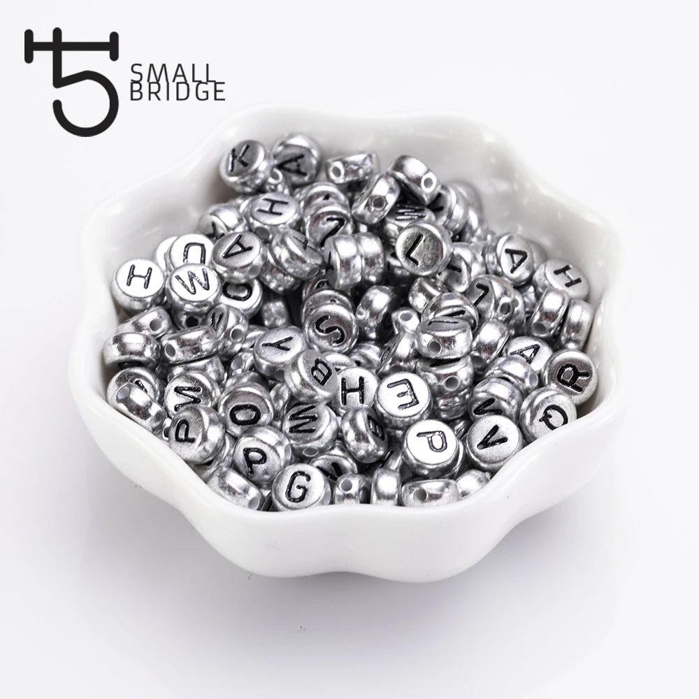 4*7mm Silver colour Letter Alphabet Beads For Jewelry Making Diy Accessories Flat Round Plastic Acrylic Beads Wholesale P604