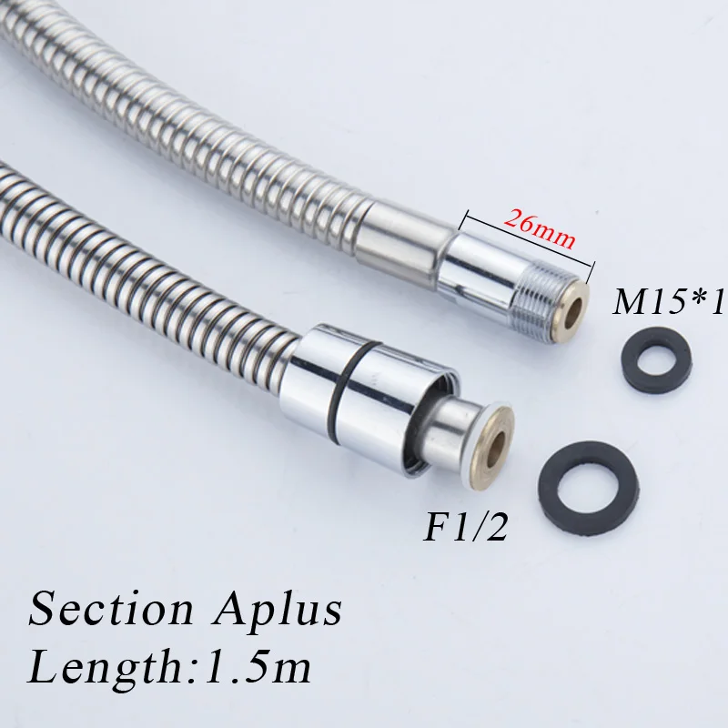 Stainless steel chrome surface pull out shower pipe,bath basin kitchen drain faucet special hose