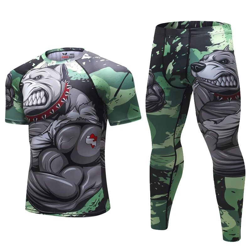 Brand New Boxing Set Compression Jersey+Pants animal Rashguard KickBoxing Tight Long T-Shirts Trousers Muay Thai MMA Fightwear