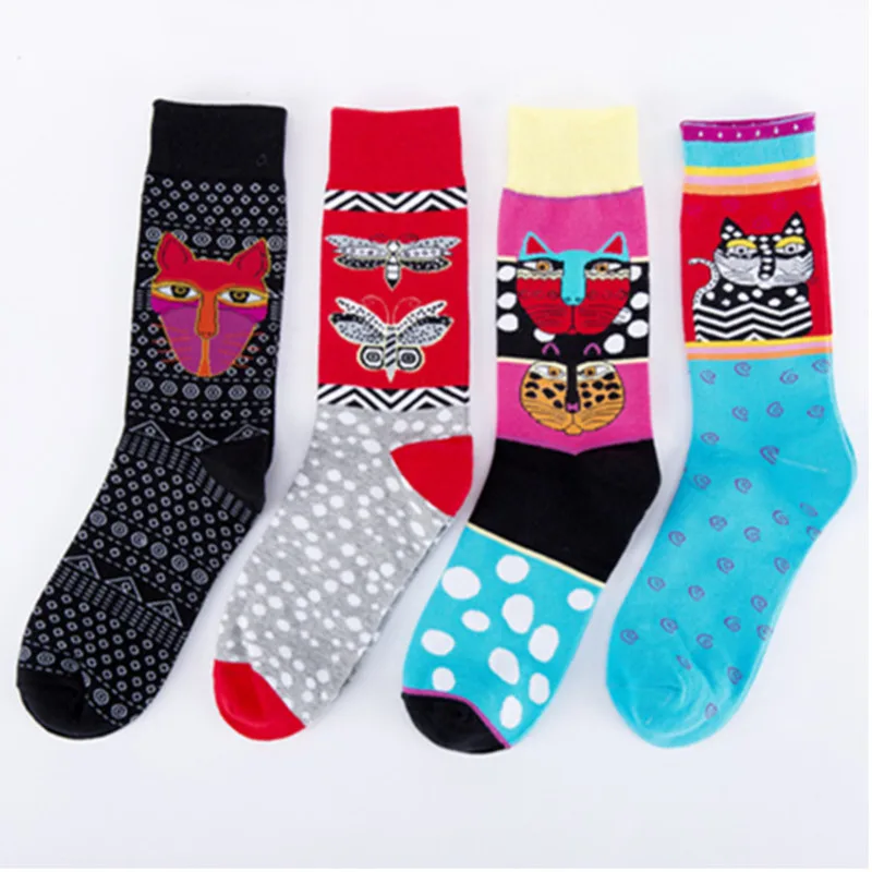 

New Cartoon Kitty Butterfly Pattern Colorful Men Casual Sock Personality Fashion Harajuku Ventilation Cotton Socks Autumn Winter