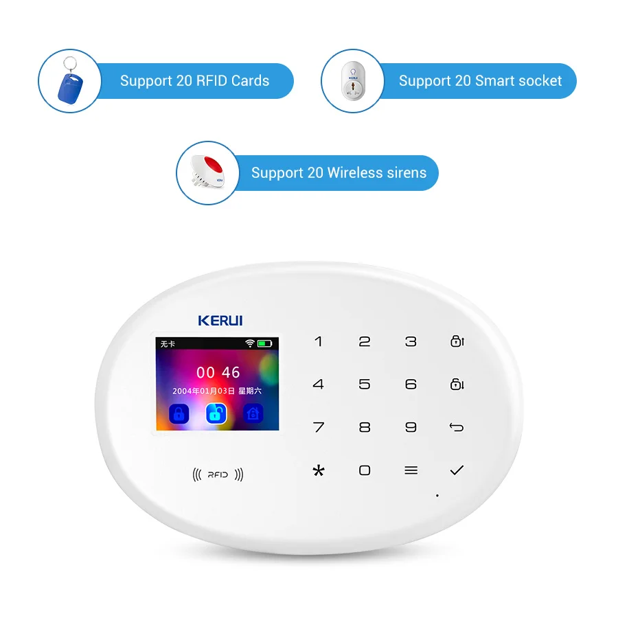 KERUI Thông Minh Tuya W20 4G Nhà An Ninh WIFI GSM Hệ Thống Báo Động Không Dây Gia Đình Ứng Dụng Điều Khiển Từ Xa Màn Hình 2.4 Inch thiết Bị Báo Động Chống Trộm