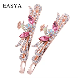 EASYA One Pair Peacock Hairpin Hair Jewelry Fashion Crystal Rhinestone Hair Clips Hair Accessories For Women Girls