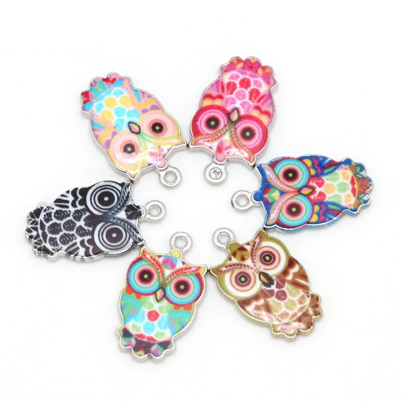 13x23mm 2-6pcs Animals Owl Enamel Bracelet Necklace Charms Pendant For Jewelry Making DIY Findings Women Men Hole 1.5mm