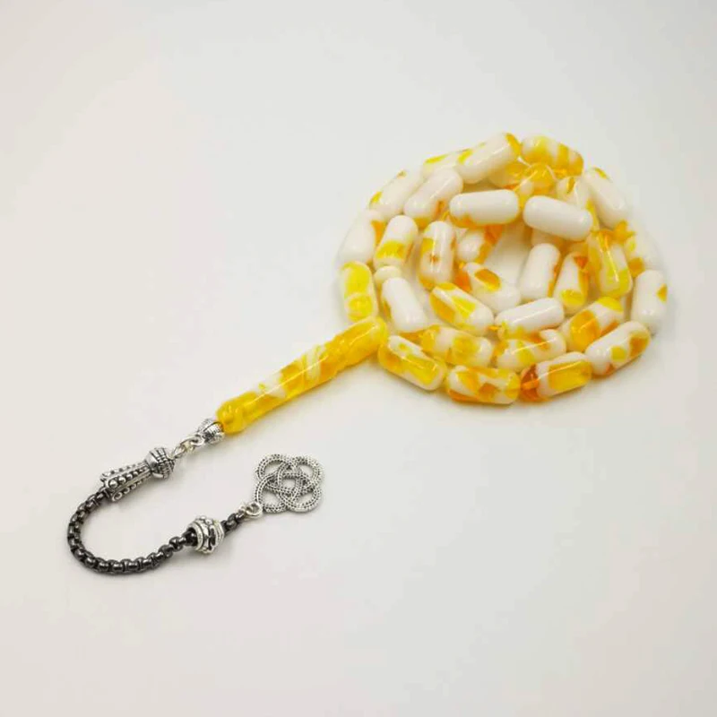 Giallo e bianco Rosario Musulmano tasbih Eid Ramadan islam braccialetto Regalo per eid Tesbih 33 Perline islamico Misbaha dell\'uomo braccialetto