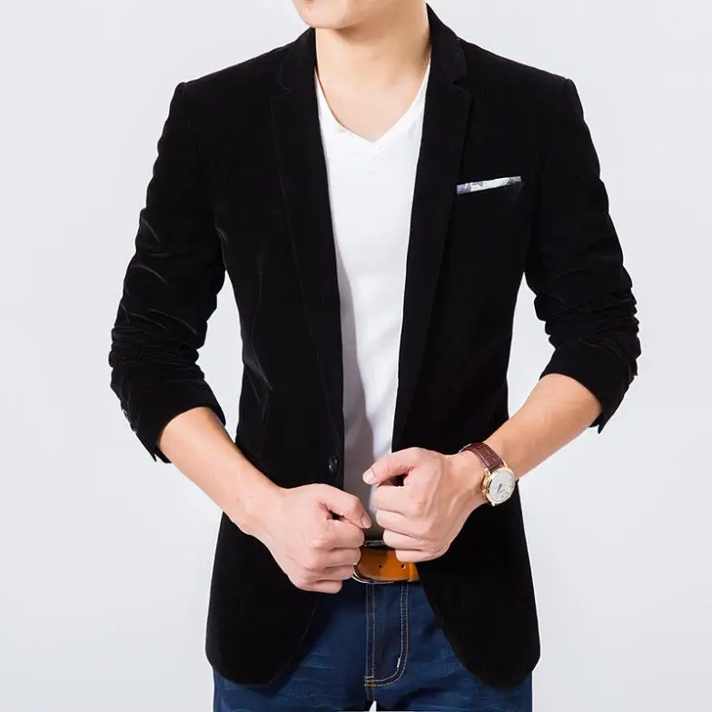 Mens blazer hochwertigen anzug jacke korean fashion samt blau blazer Männlichen beiläufigen jacke einreiher plus größe 6XL auf verkauf