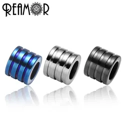 REAMOR 10pcs 316L Stainless steel 6mm Big Hole Blue Black Stripe Spacer Beads Charms For Jewelry Making DIY Bracelet Metal Beads