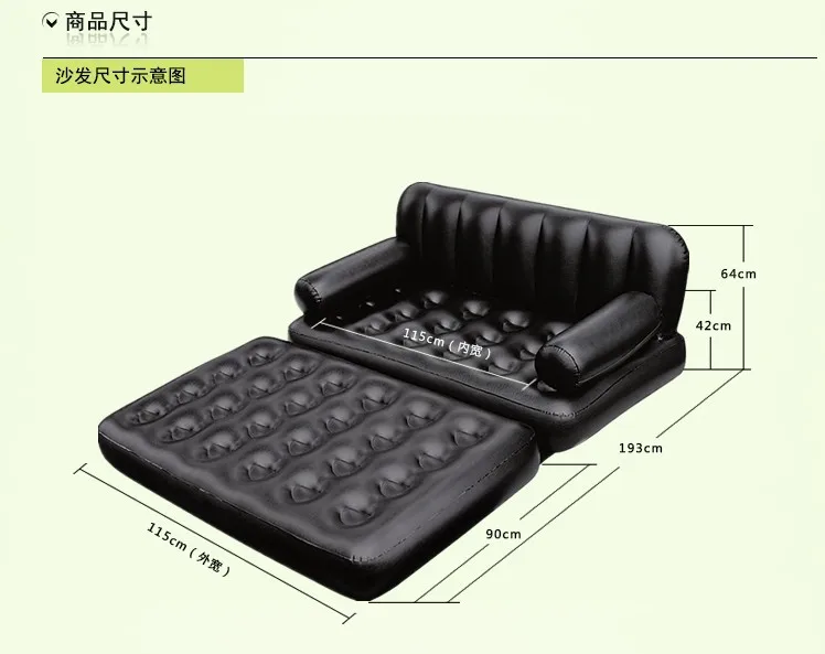 Double folding inflatable sofa lazy sofa multifunctional sofa bed double recliner,black foldable living room couch