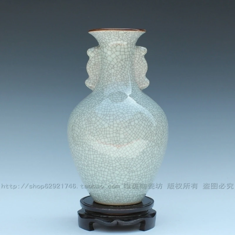 Jingdezhen ceramic crack glaze vase antique guanyao porcelain interaural bottle porcelain bottle decoration