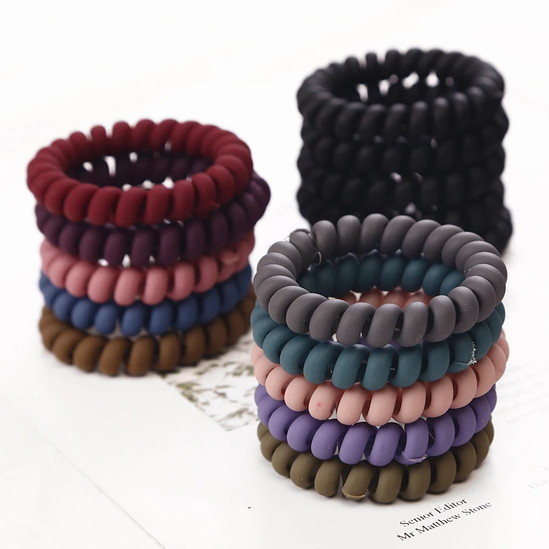 5PCS Frosted Colored Telephone Wire Elastic Hair Bands For Girls Headwear Ponytail Holder Rubber Bands Women Hair Accessories