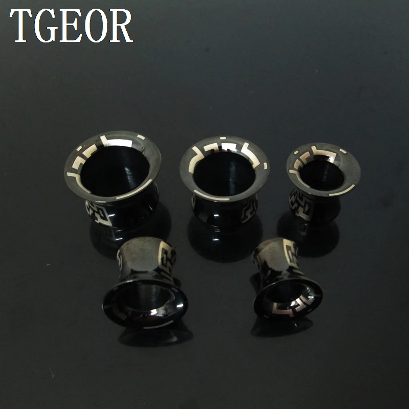 NICE mixed gauges 1pcs surgical Stainless Steel double flare Totem print black ear tunnels 2021HOT