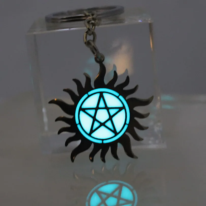 Supernatural Pentagram keychain dean sam key ring GLOW in the DARK GIFT