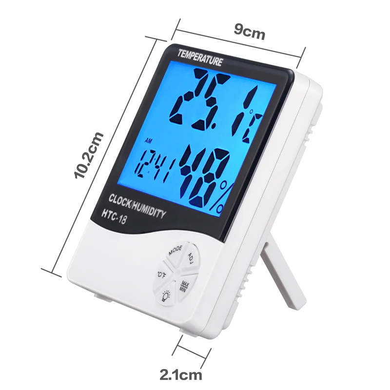 Backlit Luminous Display Room Indoor Digital Max Min Temperature and Humidity Meter Thermometer Hygrometer Time Clock Alarm