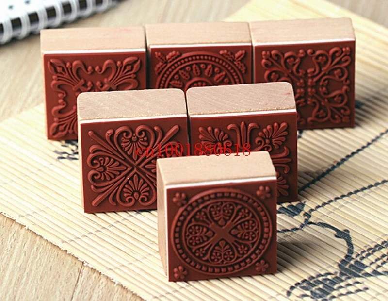 Free Shipping 500pcs/lot 2015 New 4x4CM sweet lace series wood round stamp square shape gift stamp