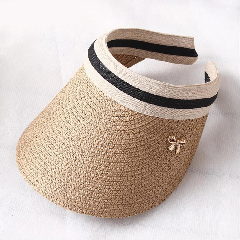 Sombreros de sol hechos a mano para mujer, gorras de visera de paja, sombrero de playa superior vacío, padres e hijos, verano, nuevo