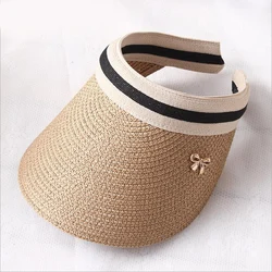 New Women's Sun Hats Handmade Straw Visor Caps Parent-Child Summer Hat Empty Top Beach Hat