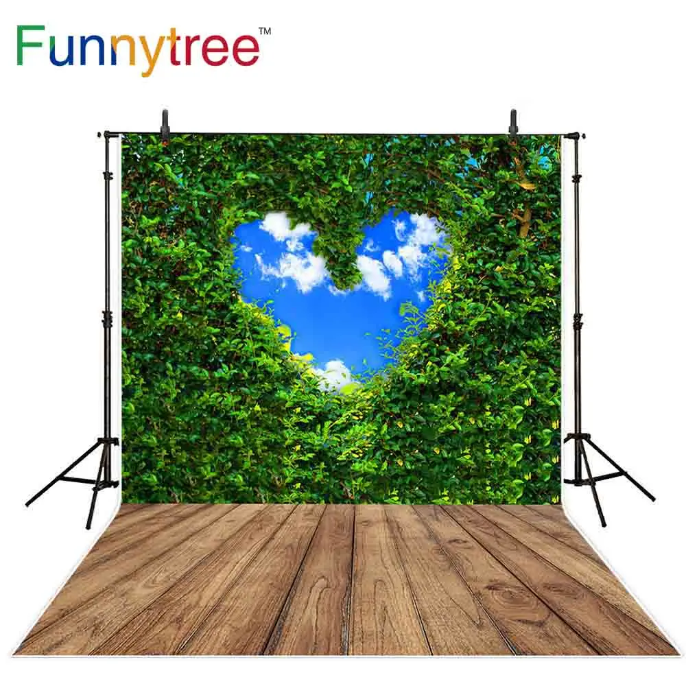 Funnytree photographic backdrop Valentine's Day heart sky bush wood love photocall photo prop studio photobooth photophone shoot