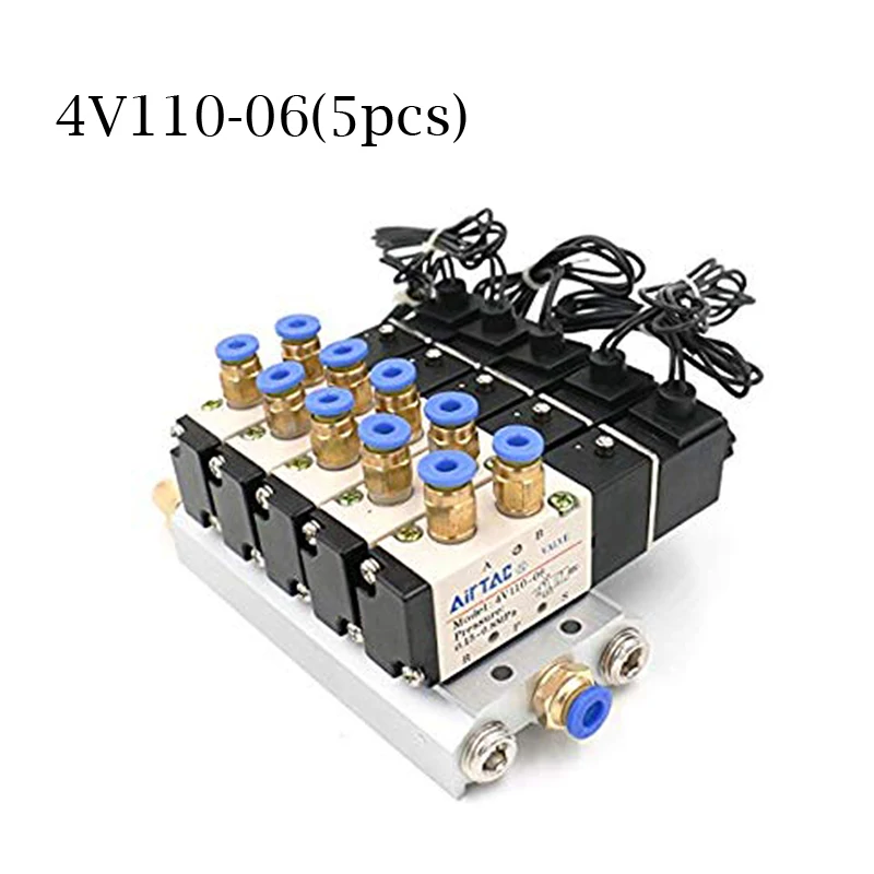 DC 12V 24V 5 Pneumatic Solenoid Valve 4V110-06 Muffler 4mm 6mm 8mm 10mm 12mm Quick Fitting Base Set AC 110v 220v 4V110 06