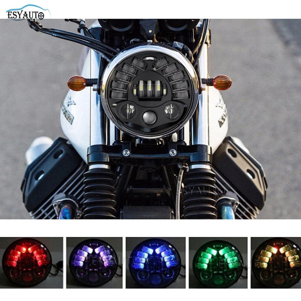 Motor 5.75 inch headlight RGB Ring LED Projection Hi/Lo Beam Headlight for Motorcycles