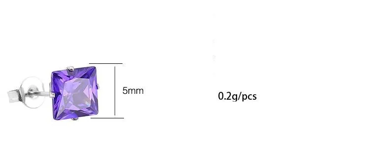 PE90 Titan-Ohrringe mit 5mm AAA Bunten Quadratischen Zirkonia 316L Edelstahl-Ohrringe IP-Beschichtung Nicht Verblassend Allergiefrei – Detail 7
