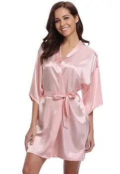 RB032 2018 Yeni Ipek Kimono Robe Bornoz Kadın Ipek Nedime Elbiseler Seksi Lacivert Elbiseler Saten Elbise Bayanlar Sabahlık