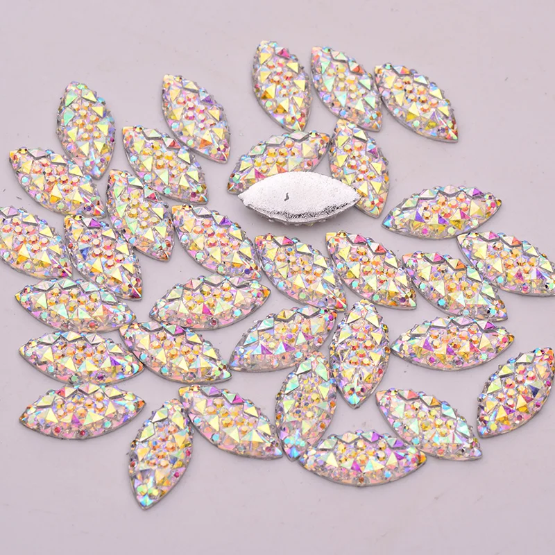 JUNAO 7*15mm Purple AB Horse Eye Rhinestones Applique Flatback Resin Decoration Crystal Stones Non Hotfix Strass DIY Crafts