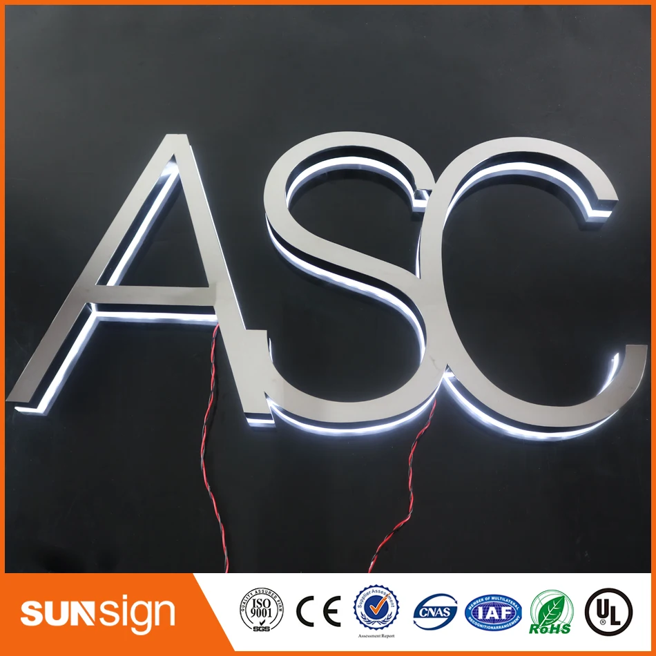 

factory outdoor 3d stainless steel illuminated backlit letter sign outlet various colors of led