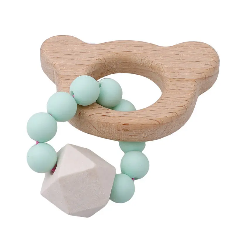 Cute Baby Nursing Bracelets Wooden Teether Crochet Chew Beads Teething Wood Rattles Toys Teether Montessori Bracelets