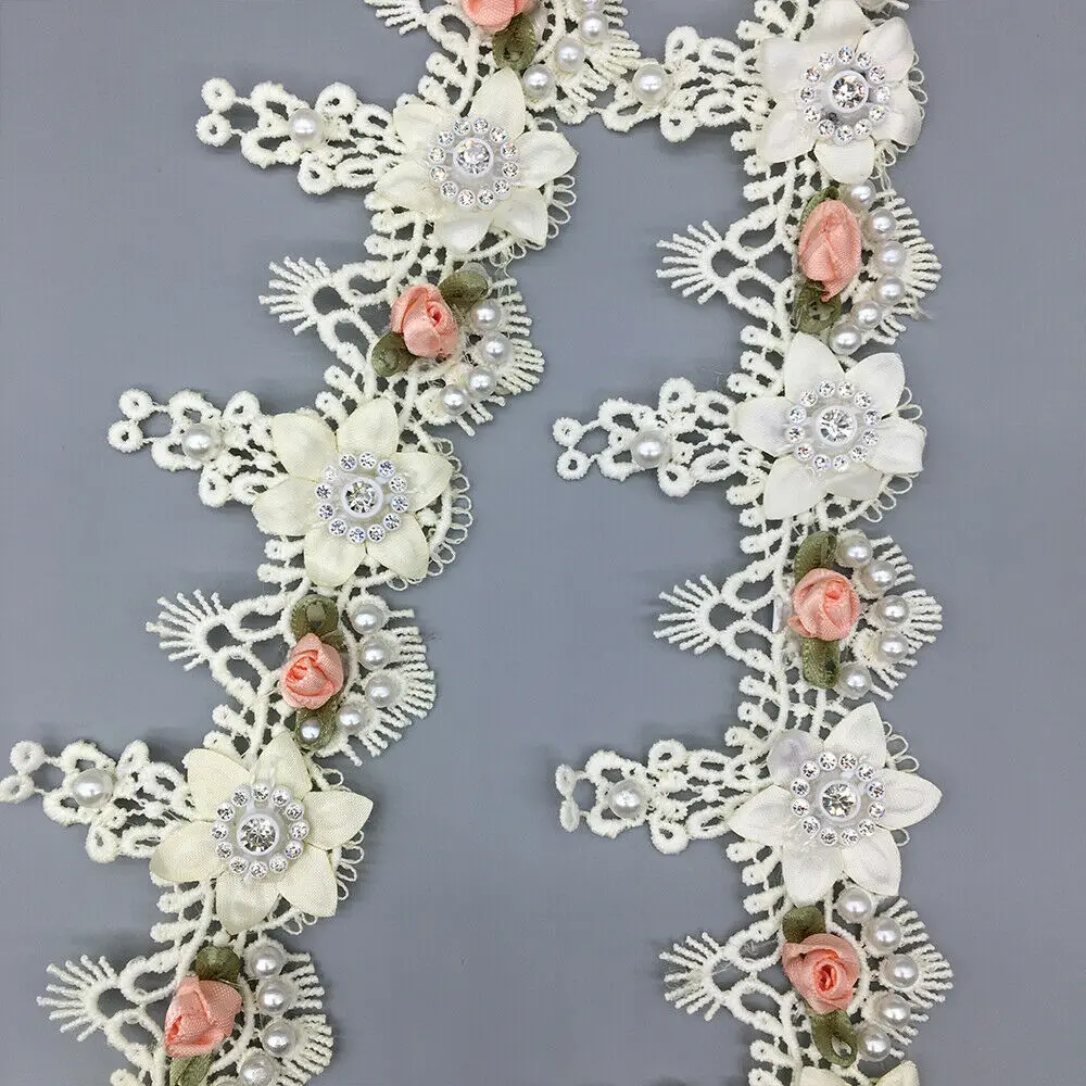 10 قطعة المشمش ثلاثية الأبعاد اللؤلؤ الماس الدانتيل زهرة لفستان الزفاف قبعة الشريط الدانتيل تقليم DIY بها بنفسك المطرزة اليدوية لوازم الخياطة الحرفية