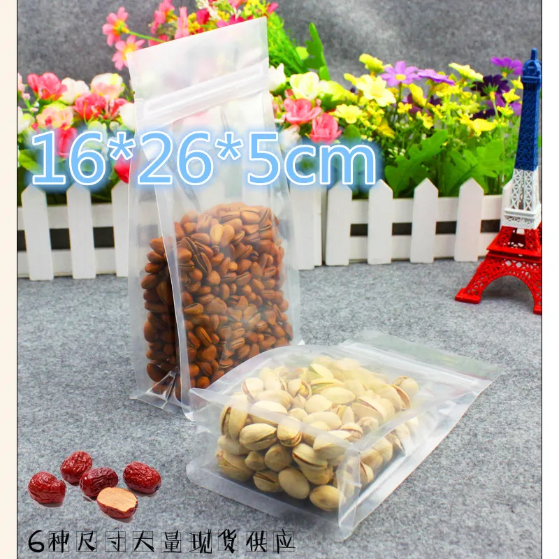 Retail 16*26*5cm 50Pcs/Lot Stand Up Valve Flat Bottom Organ Bags Clear Plastic Heat Seal Zip Lock Bag For Nuts Snack Package