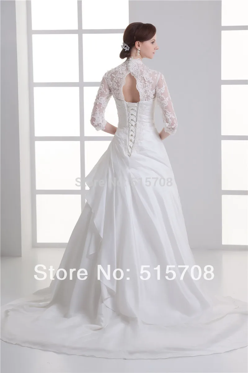 V Neck Lace White Ivory Hollow Back Bridal Gowns Half Sleeves Lace Up Court Train A Line Wedding Dresses Custom Make