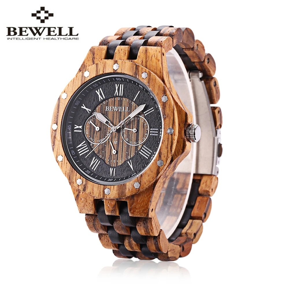 BEWELL Mens Watches, Male Business Wood Watch, Man Dress Quartz Watch, Date Fashion Sport Wrist watch relojes hombre