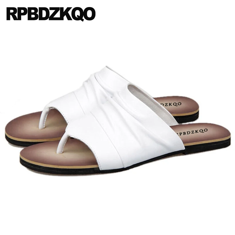 Casual Shoes Flat 2023 Soft Slides Slip On Slippers Beach Flip Flop Designer Runway Men Sandals Genuine Leather Summer White