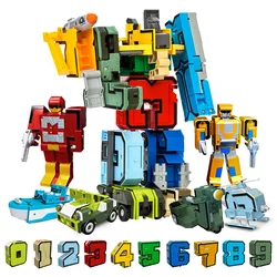 10 Stuks Creative Assembleren Educatief Blokken Action Figure Nummer Transformatie Robot Vervormen Vliegtuig Auto Gift Speelgoed Voor Kinderen
