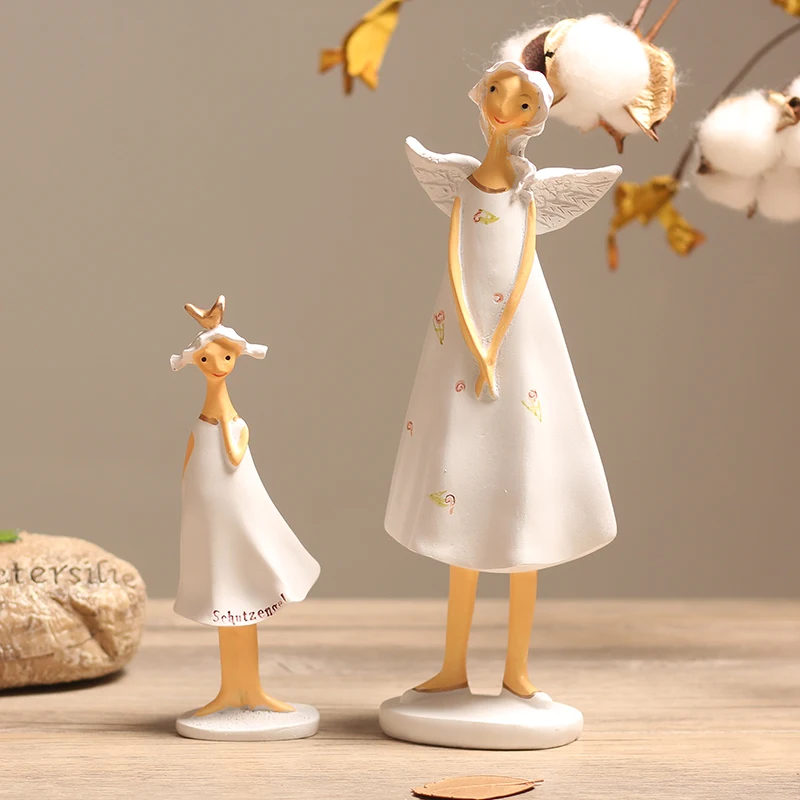 Fairy Doll Figurines Angel Mother Daughter One Set Resin Craft Room Table Sculptures Cute Kid Toy Birthday Gift Home Decoration