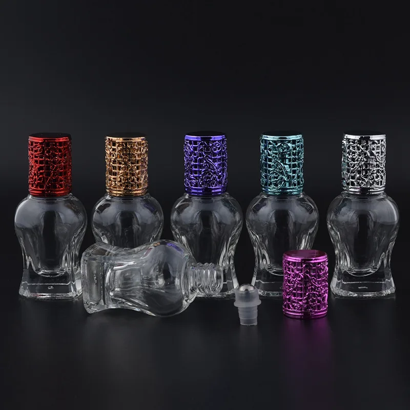 

Transparent Cosmetic Container Steel Roller Ball Emulsion Refillable Bottle Empty Glass Essential Oil Vial with Alloy Cover 10ML