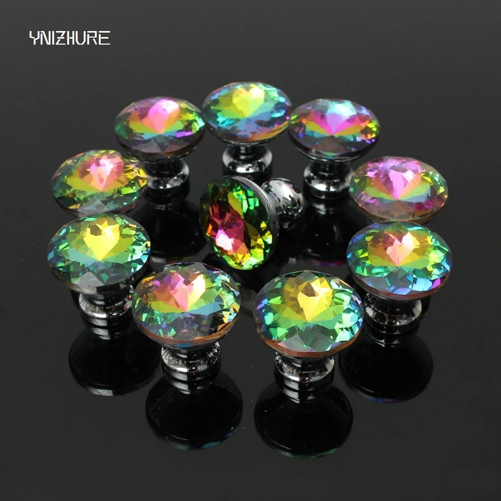 Original quality 30mm 10pcs Door Knobs Crystal Diamond Glass Shape Colorful Drawer Cupboard Wardrobe Cabinet Furniture Handle