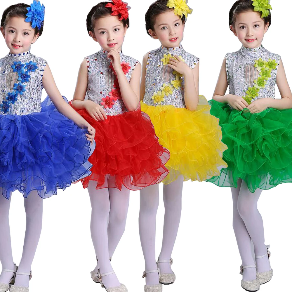 Girls Princess Fancy Dancing dress kids Ballroom Jazz Hip Hop Dresses Ball Party Wear Girl Sequined Halloween Christmas Outfits