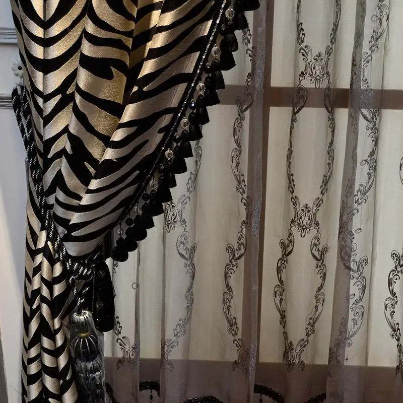 Striped zebra pinto Design Black Curtain For Luxury Villa; fifth villadom Hotel Curtain the Curtains Most Luxurious Design Best