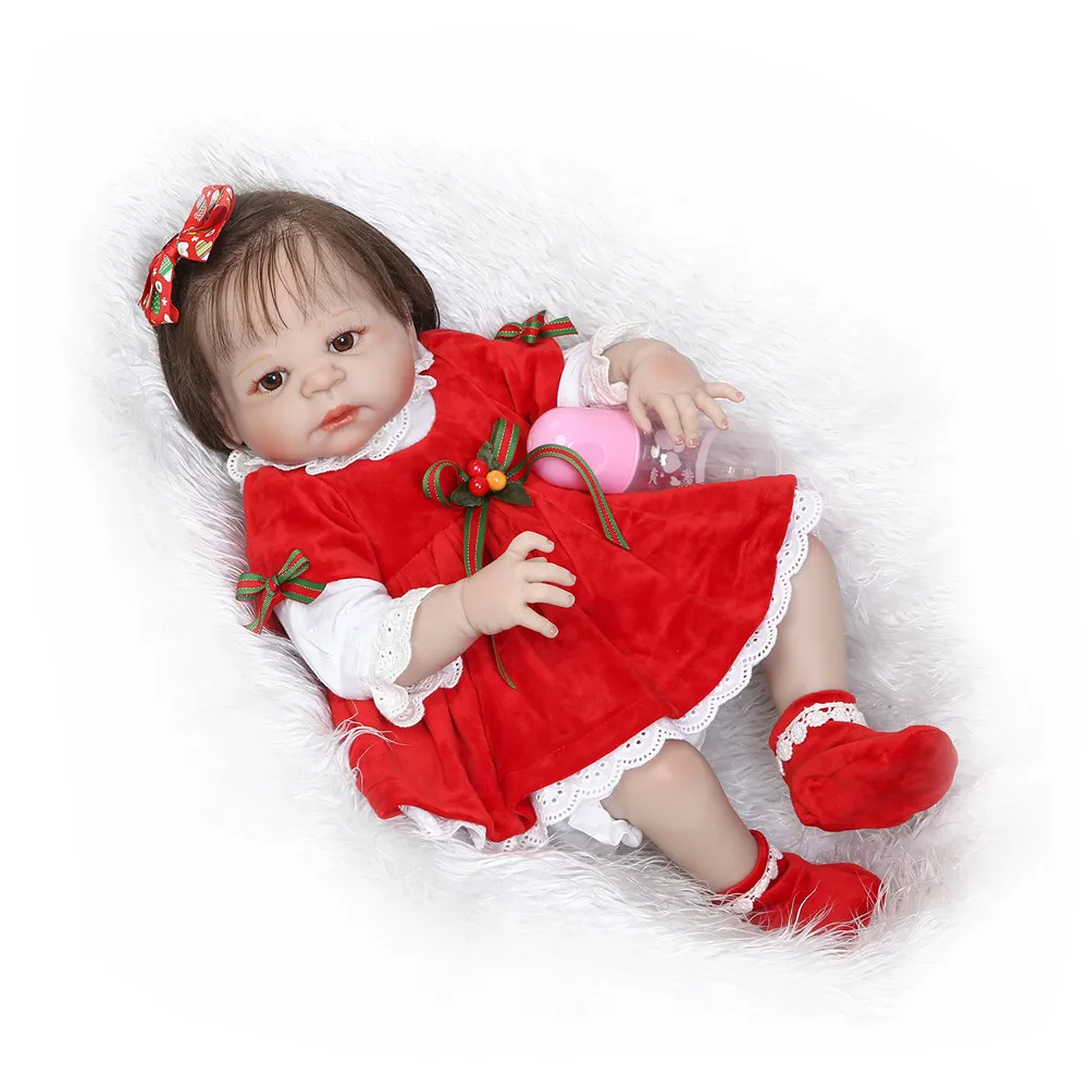 Reborn Baby Doll 57cm Full Silicone Body Xmas Dress Girl Toddler Alive Bebe Bonecas Can Bath Toys for Children Gift