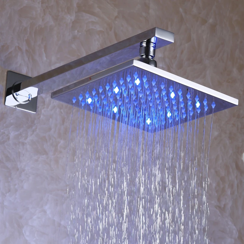

Solid Brass Chrome 8 Inch 3 Colors LED Temperature Sensitive Square Rainfall Shower Head - Free Shipping L-008