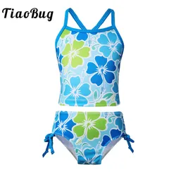 TiaoBug dzieci nastolatki Floral wydrukowano Tankini strój kąpielowy stroje kąpielowe strój kąpielowy dziewczyny pływać topy z majtki dół od bikini kostiumy kąpielowe