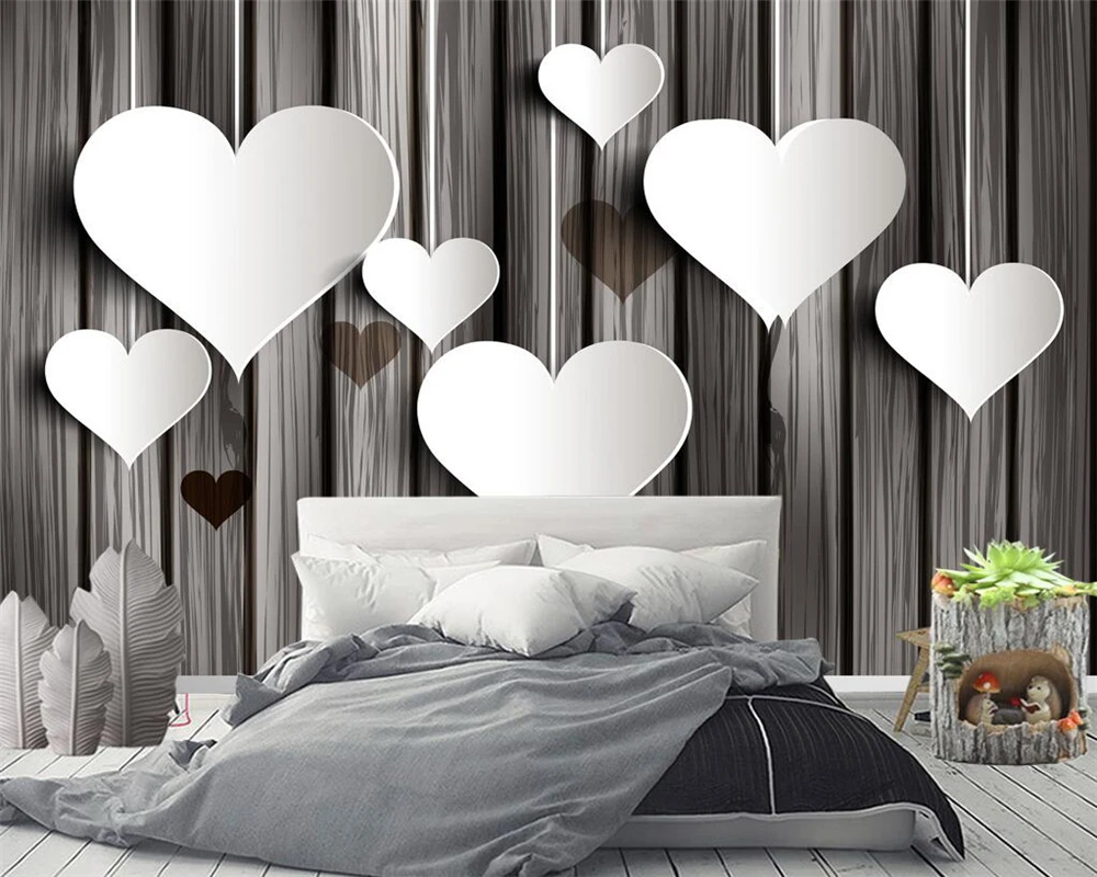 Beibehang Custom wallpaper 3D heart-shaped wood grain TV background wall living room bedroom decorative painting 3d wallpaper