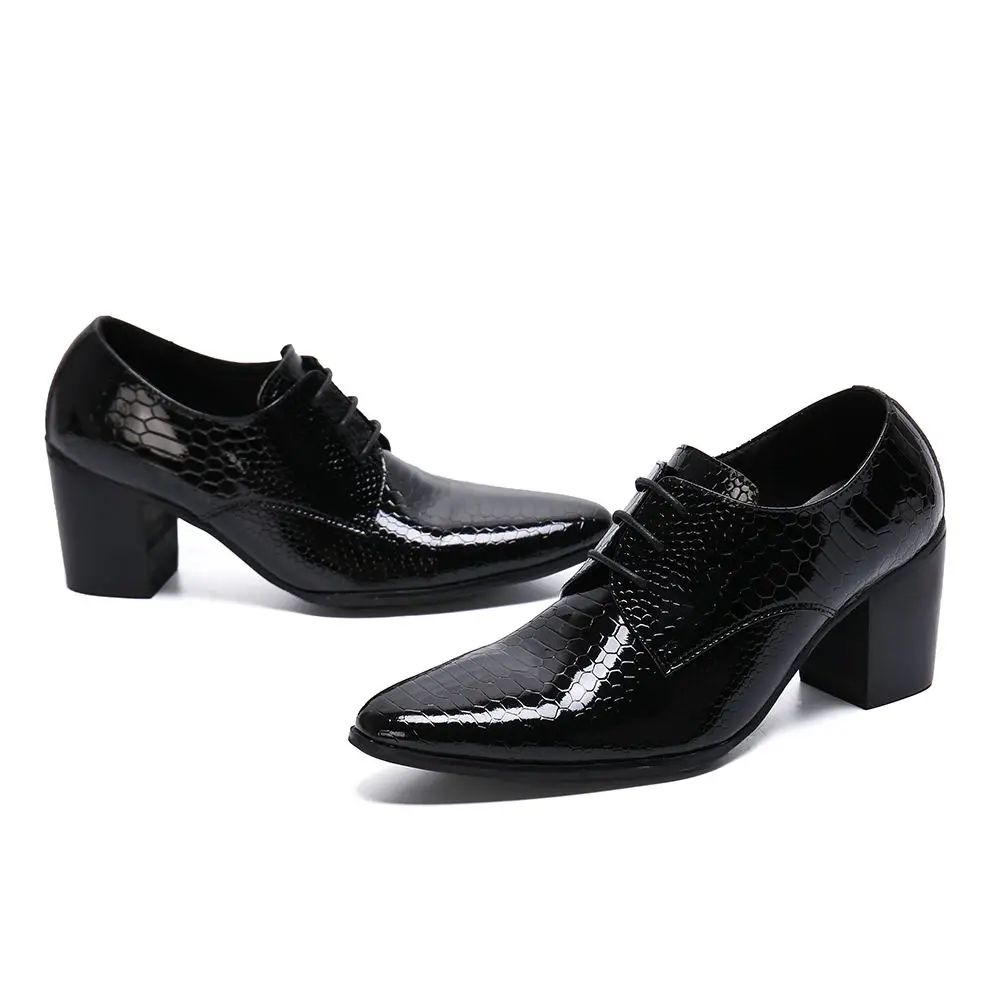 

Sapato Social Masculino Mens Shoes High Heels Black Patent Leather Snake Skin Oxford Dress Shoes formal Wedding Male Italian