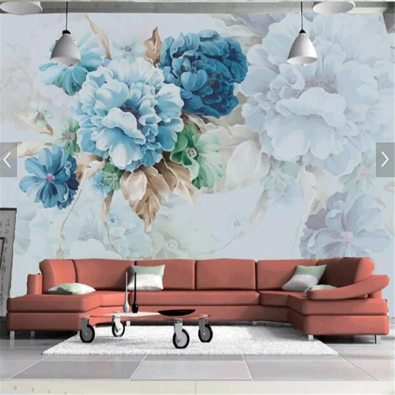 

beibehang 3d custom photo wallpaper murals wall stickers Modern fresh hand-painted flowers pastoral living room TV backdrop