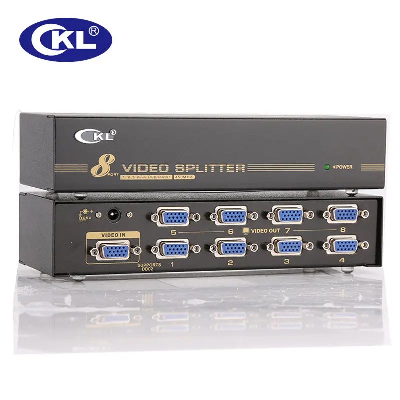 High-end 8 Port VGA  SVGA XGASplitter 8 in 1 out Supports DDC DDC2 DDC2B 450MHz 2048*1536@60Hz Metal Case CKL-108A