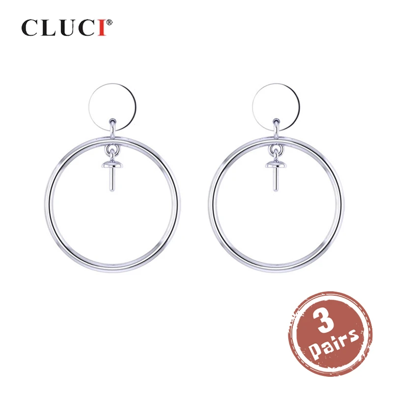 

CLUCI 3 pair wholesale Silver 925 Stud Earrings for Women Party Pearl Earrings Mounting 925 Sterling Silver Earrings SE110SB