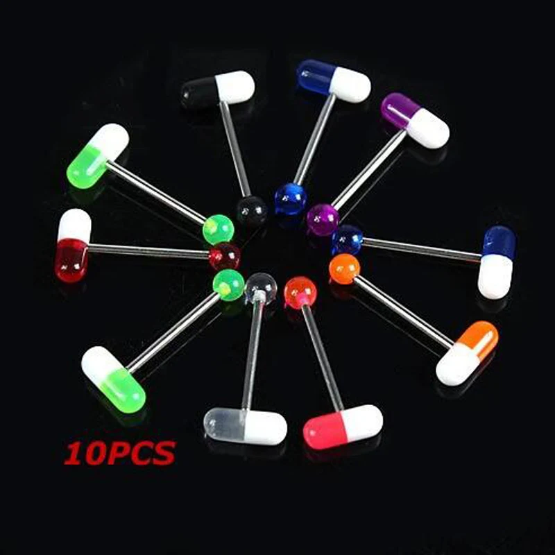 1 Piece Unique Capsule Pills Design Acrylic Tragus  Piercing 1.4*19mm  Surgical Stainless Steel  Body Piercing Tongue Rings