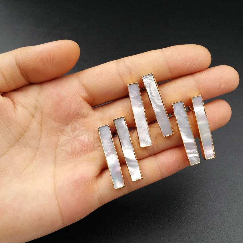 

WT-E333 Wholesale Custom Natural White Shell Long Bar Earrings WIth Gold Trim Elegant For Woman Jewelry