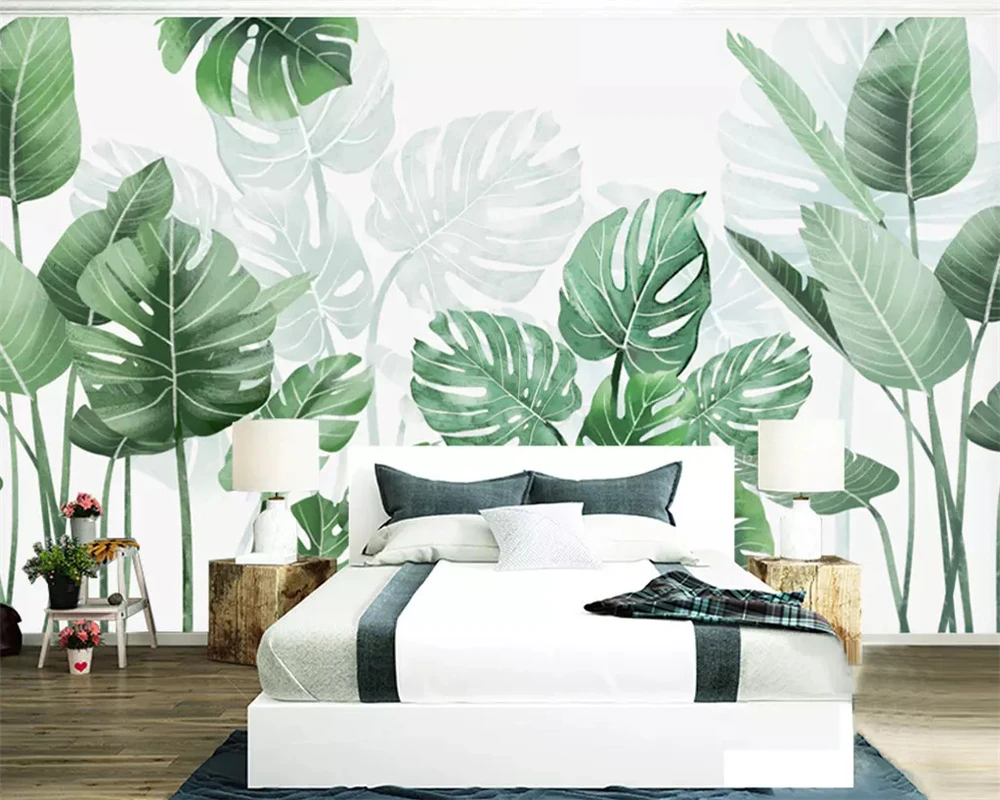 beibehang Custom 2019 modern minimalist small fresh watercolor plant background decoration painting papel de parede 3d wallpaper