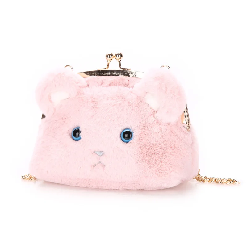 Winter New Fashionable Female Bag Hair Chain Cute Cartoon Fuzzy Kitten Designer Bags Famous Brand Women Bags 2022